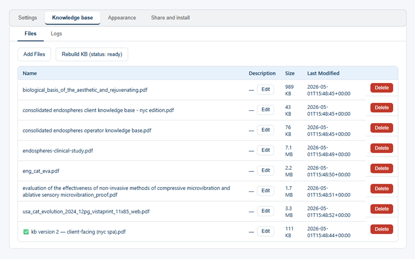 Uploading business documents to build an AI knowledge base